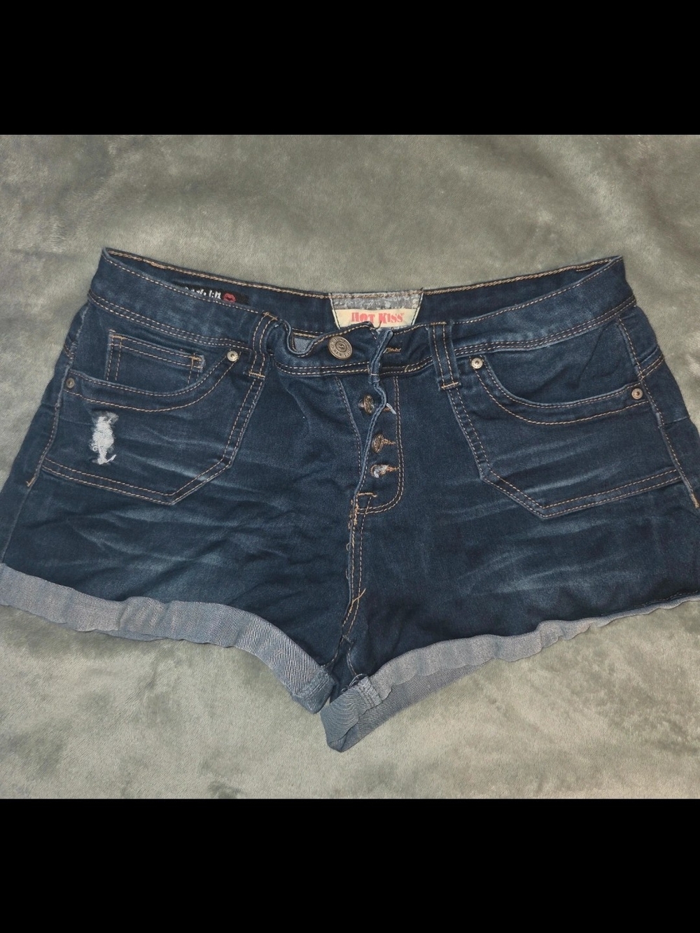 Hot Kiss Dark Blue Denim Button-Fly Jean Shorts